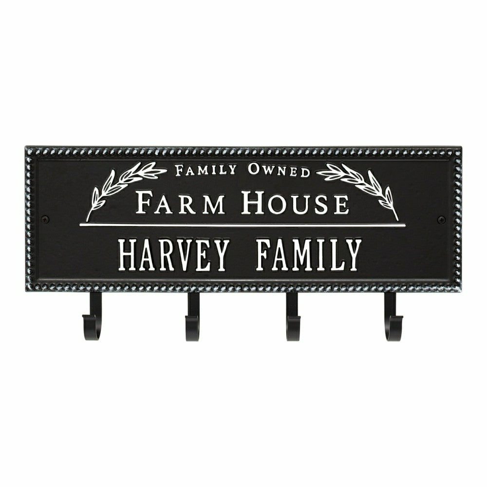 Plow & Hearth Farm House Beaded Rectangle Personalized Hook Plaque, Black/Gold