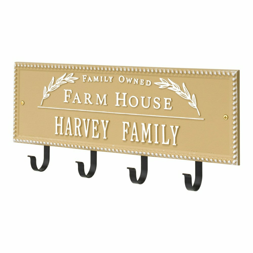 Plow & Hearth Farm House Beaded Rectangle Personalized Hook Plaque, Black/Gold