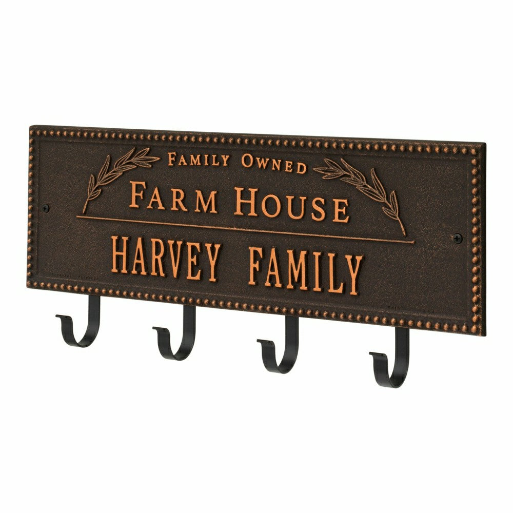 Plow & Hearth Farm House Beaded Rectangle Personalized Hook Plaque, Black/Gold