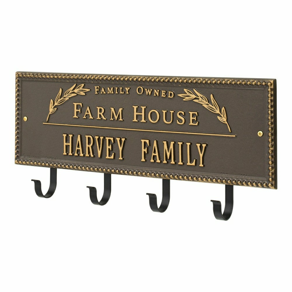 Plow & Hearth Farm House Beaded Rectangle Personalized Hook Plaque, Black/Gold