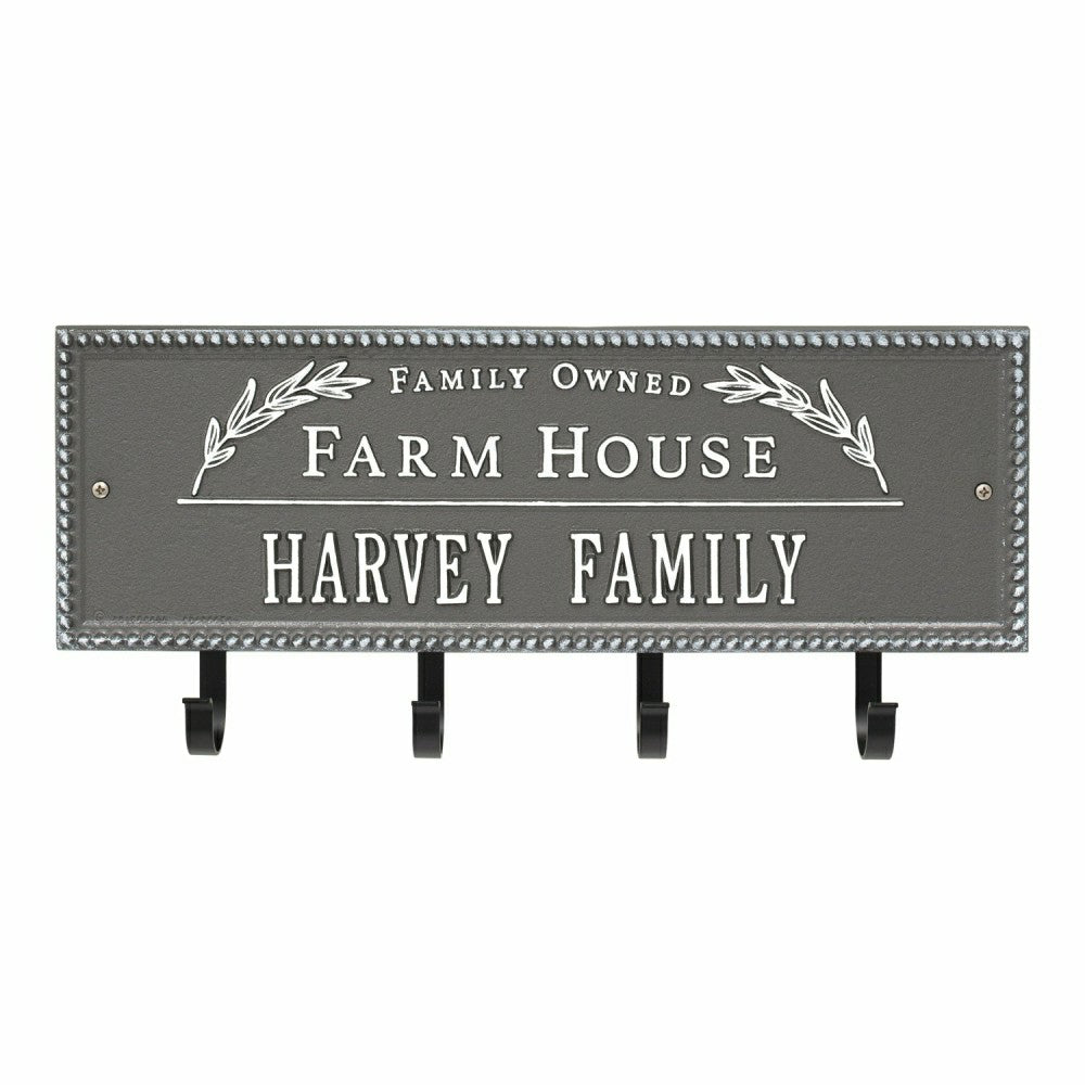 Plow & Hearth Farm House Beaded Rectangle Personalized Hook Plaque, Black/Gold