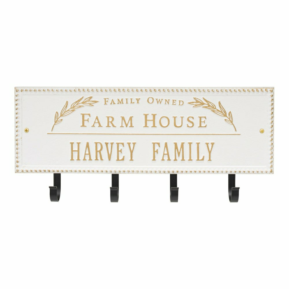 Plow & Hearth Farm House Beaded Rectangle Personalized Hook Plaque, Black/Gold