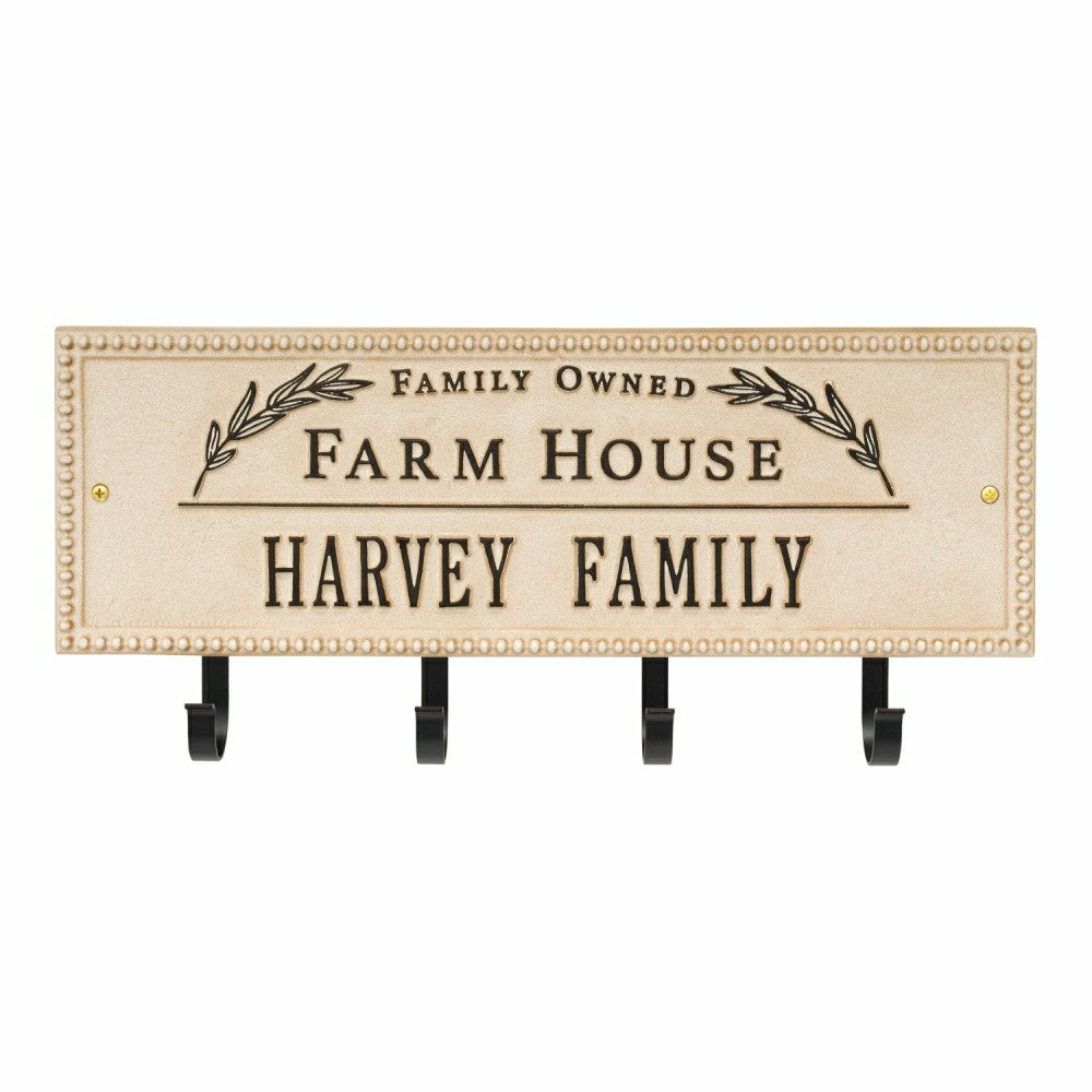 Plow & Hearth Farm House Beaded Rectangle Personalized Hook Plaque, Black/Gold