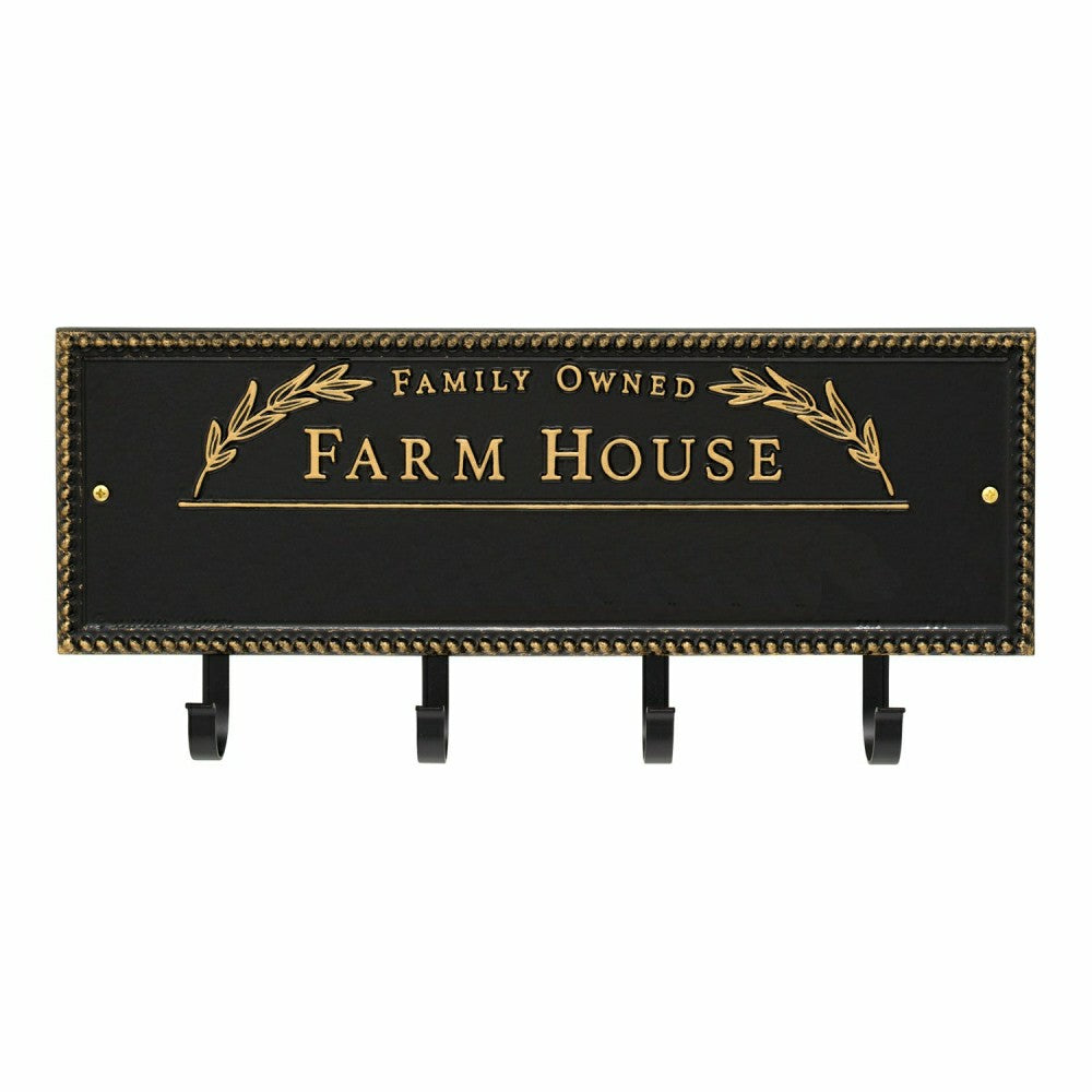 Plow & Hearth Farm House Beaded Rectangle Personalized Hook Plaque, Black/Gold