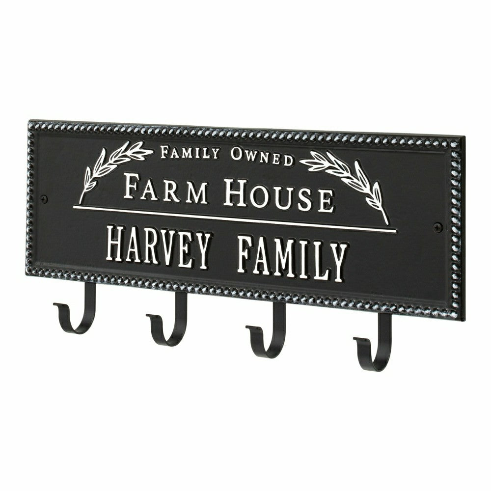 Plow & Hearth Farm House Beaded Rectangle Personalized Hook Plaque, Black/Gold