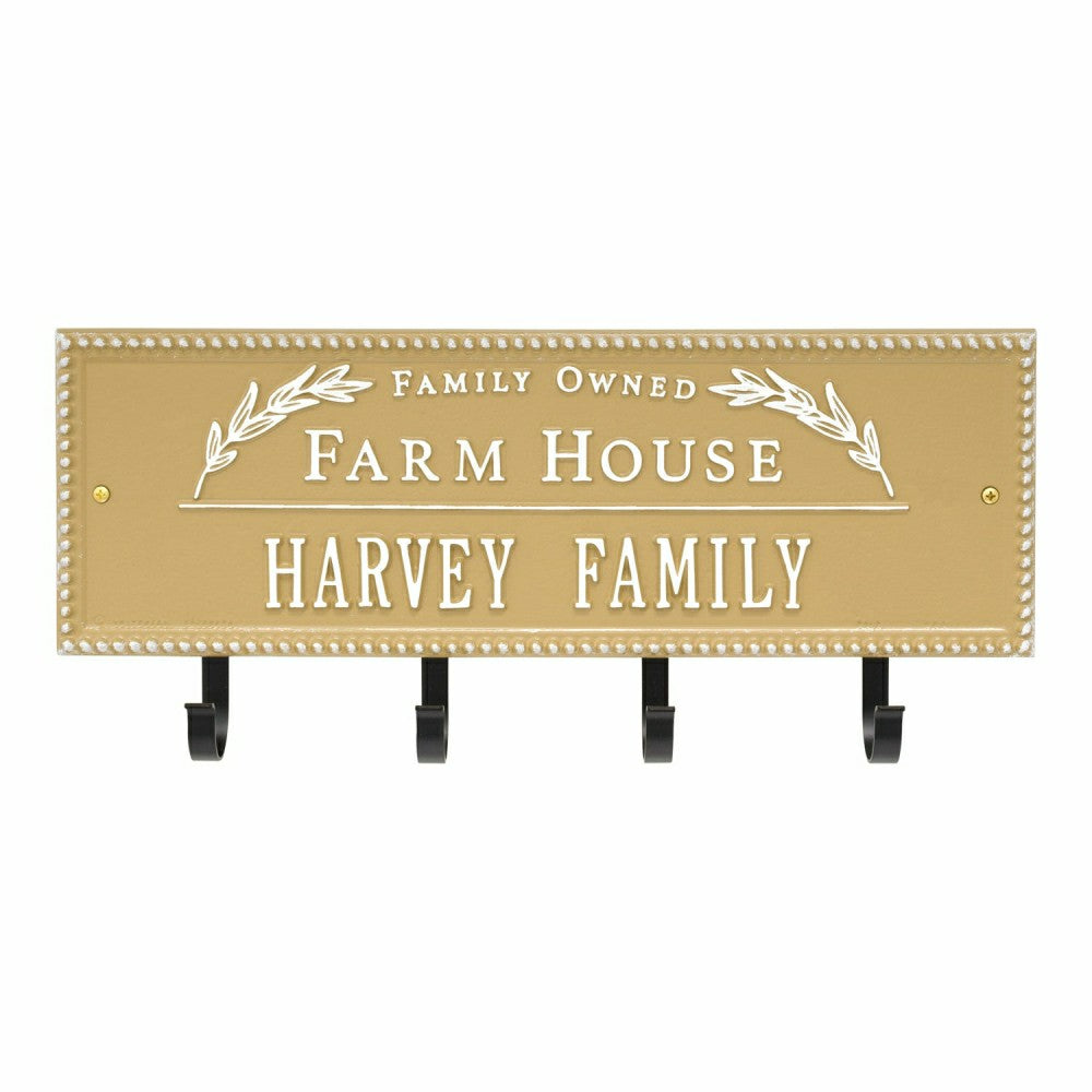 Plow & Hearth Farm House Beaded Rectangle Personalized Hook Plaque, Black/Gold