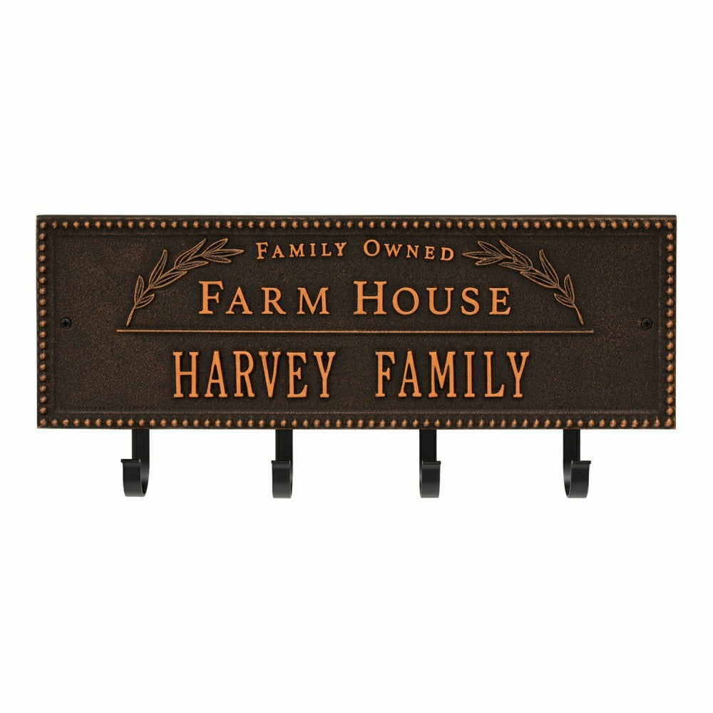 Plow & Hearth Farm House Beaded Rectangle Personalized Hook Plaque, Black/Gold