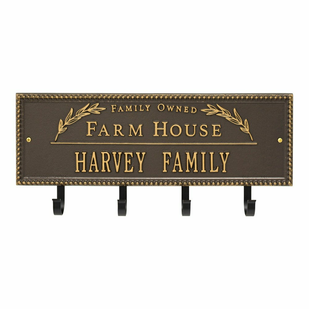 Plow & Hearth Farm House Beaded Rectangle Personalized Hook Plaque, Black/Gold