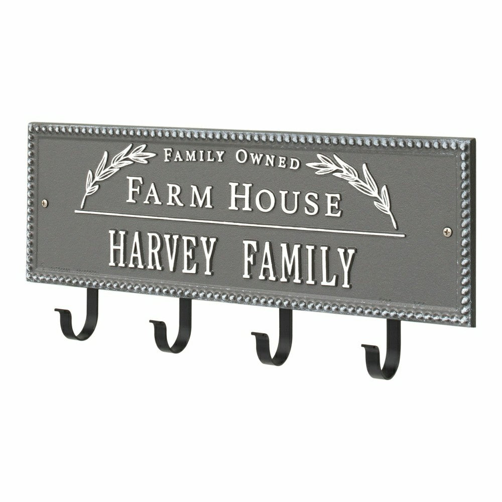 Plow & Hearth Farm House Beaded Rectangle Personalized Hook Plaque, Black/Gold