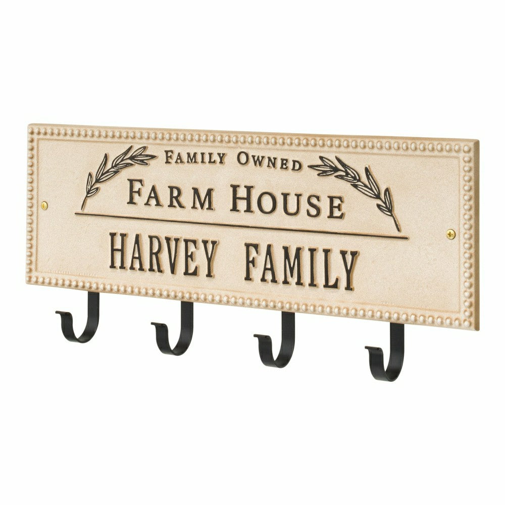 Plow & Hearth Farm House Beaded Rectangle Personalized Hook Plaque, Black/Gold