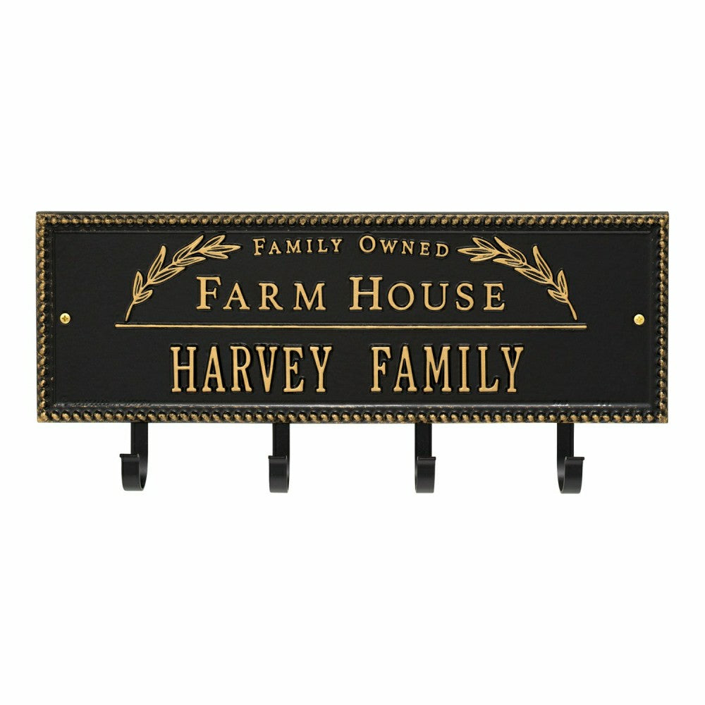 Plow & Hearth Farm House Beaded Rectangle Personalized Hook Plaque, Black/Gold