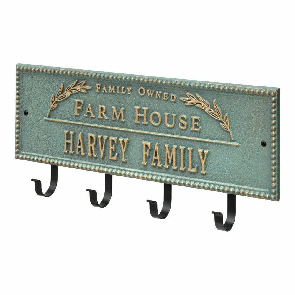 Plow & Hearth Farm House Beaded Rectangle Personalized Hook Plaque, Black/Gold