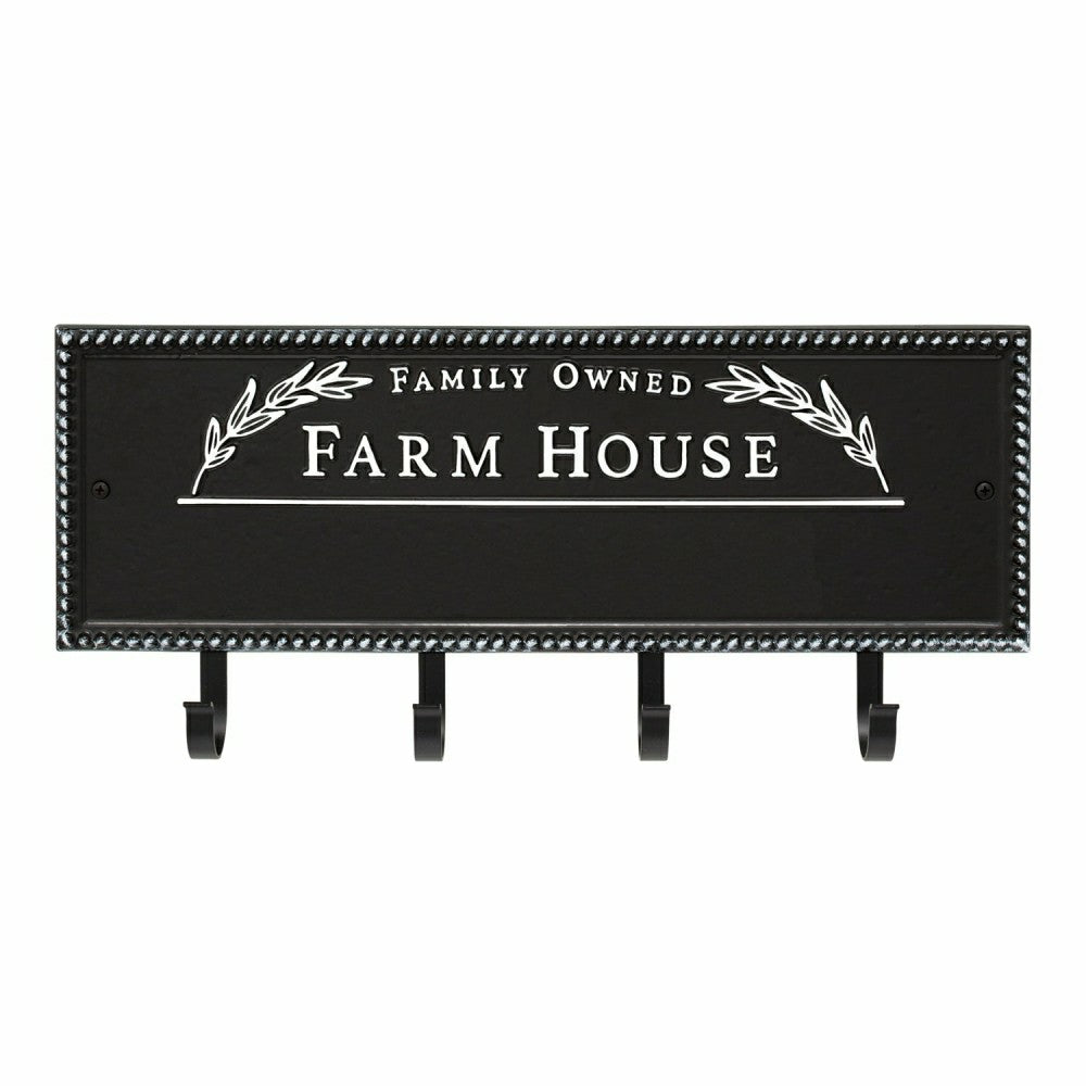 Plow & Hearth Farm House Beaded Rectangle Personalized Hook Plaque, Black/Gold