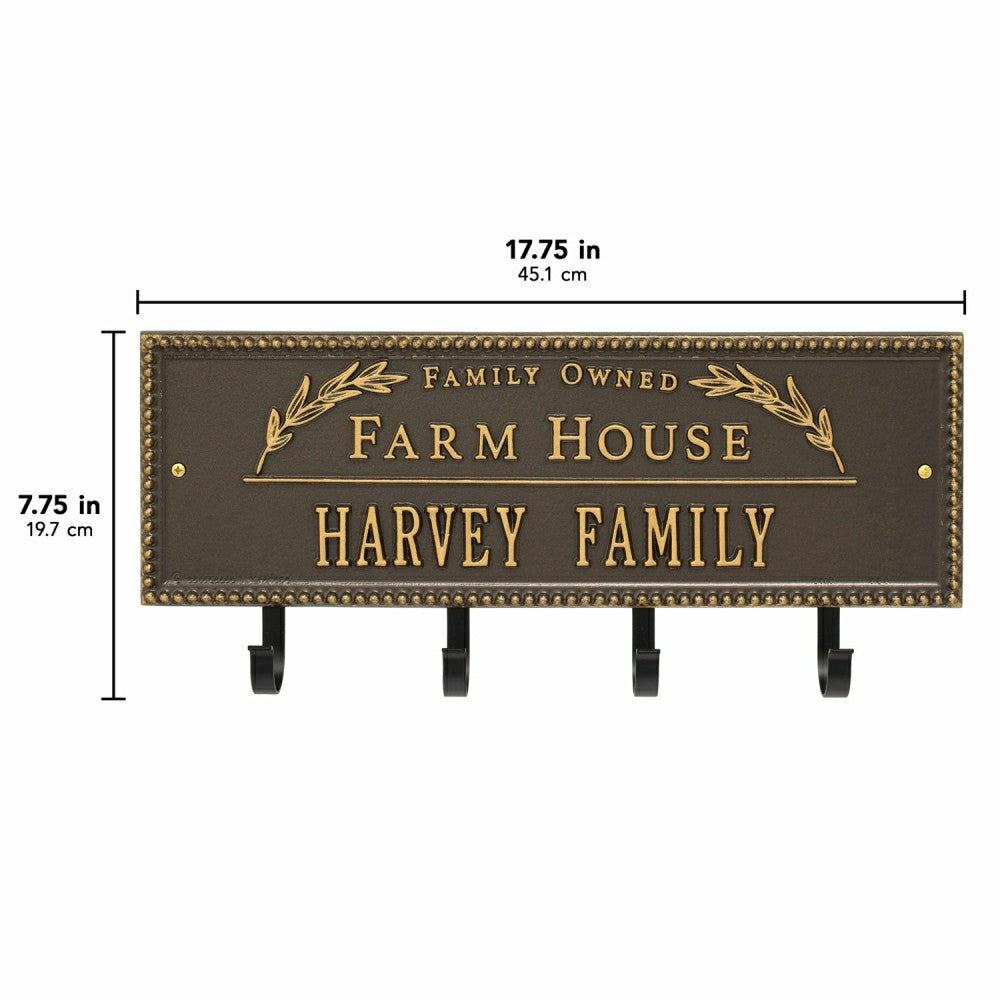 Plow & Hearth Farm House Beaded Rectangle Personalized Hook Plaque, Black/Gold