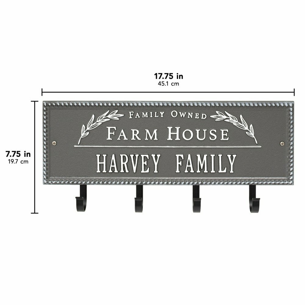 Plow & Hearth Farm House Beaded Rectangle Personalized Hook Plaque, Black/Gold
