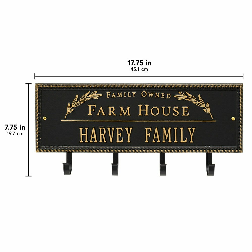 Plow & Hearth Farm House Beaded Rectangle Personalized Hook Plaque, Black/Gold