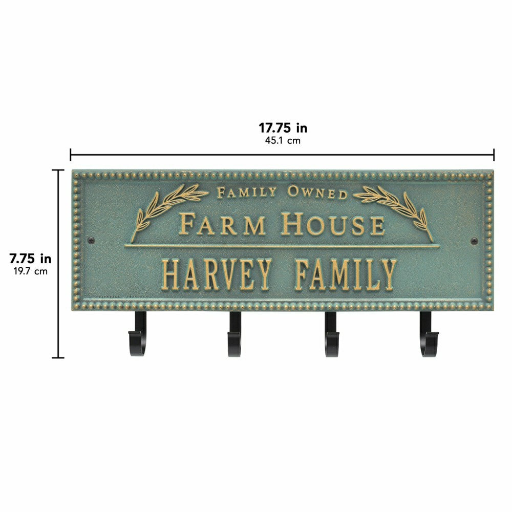 Plow & Hearth Farm House Beaded Rectangle Personalized Hook Plaque, Black/Gold