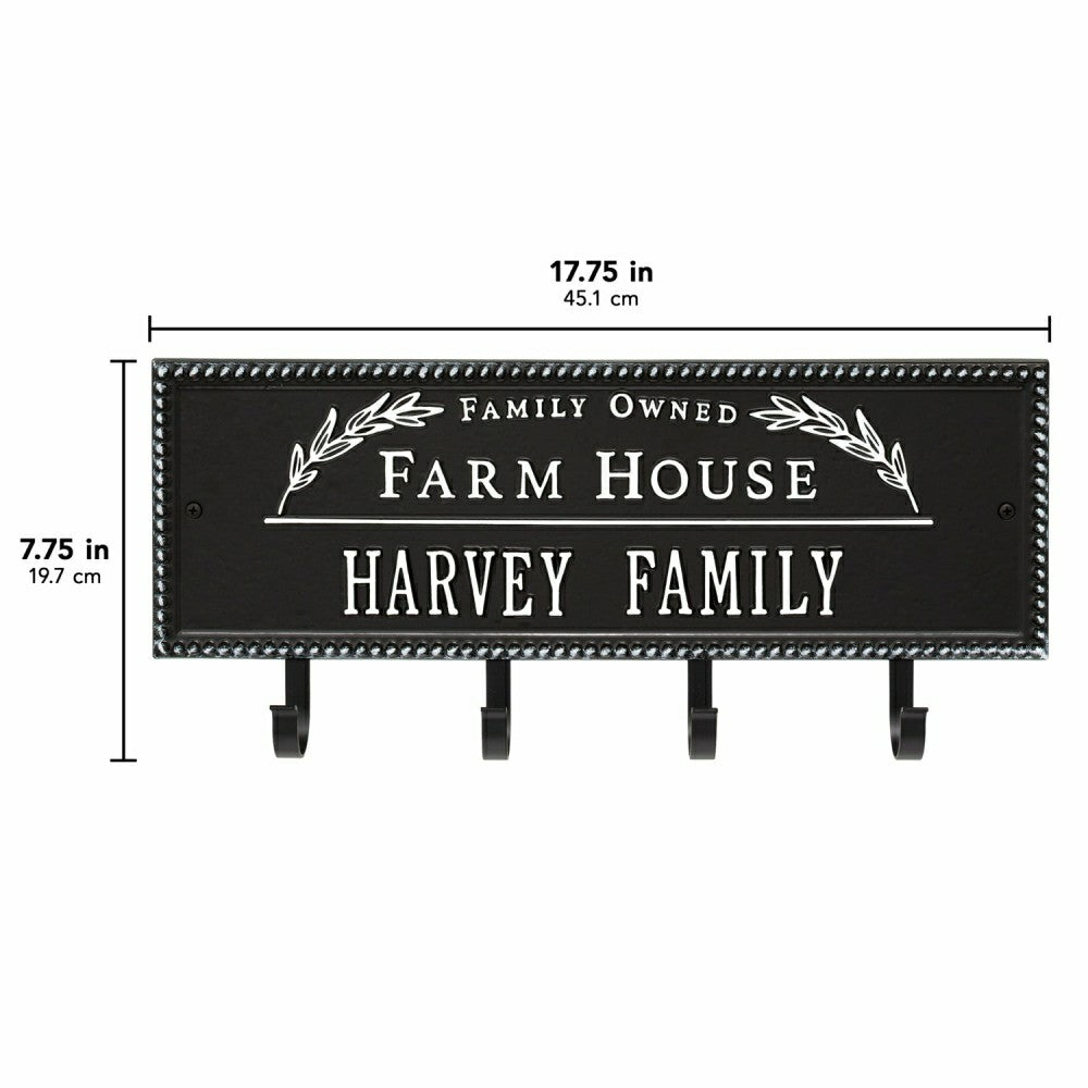 Plow & Hearth Farm House Beaded Rectangle Personalized Hook Plaque, Black/Gold