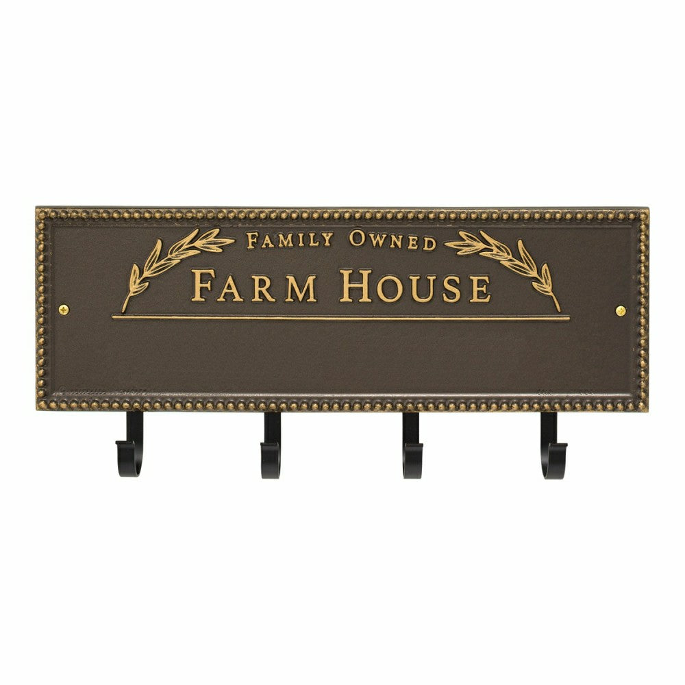 Plow & Hearth Farm House Beaded Rectangle Personalized Hook Plaque, Black/Gold