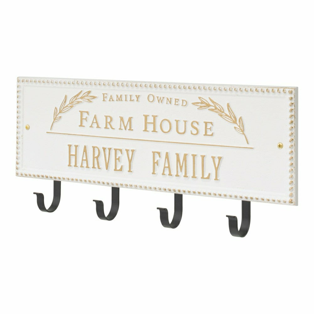 Plow & Hearth Farm House Beaded Rectangle Personalized Hook Plaque, Black/Gold
