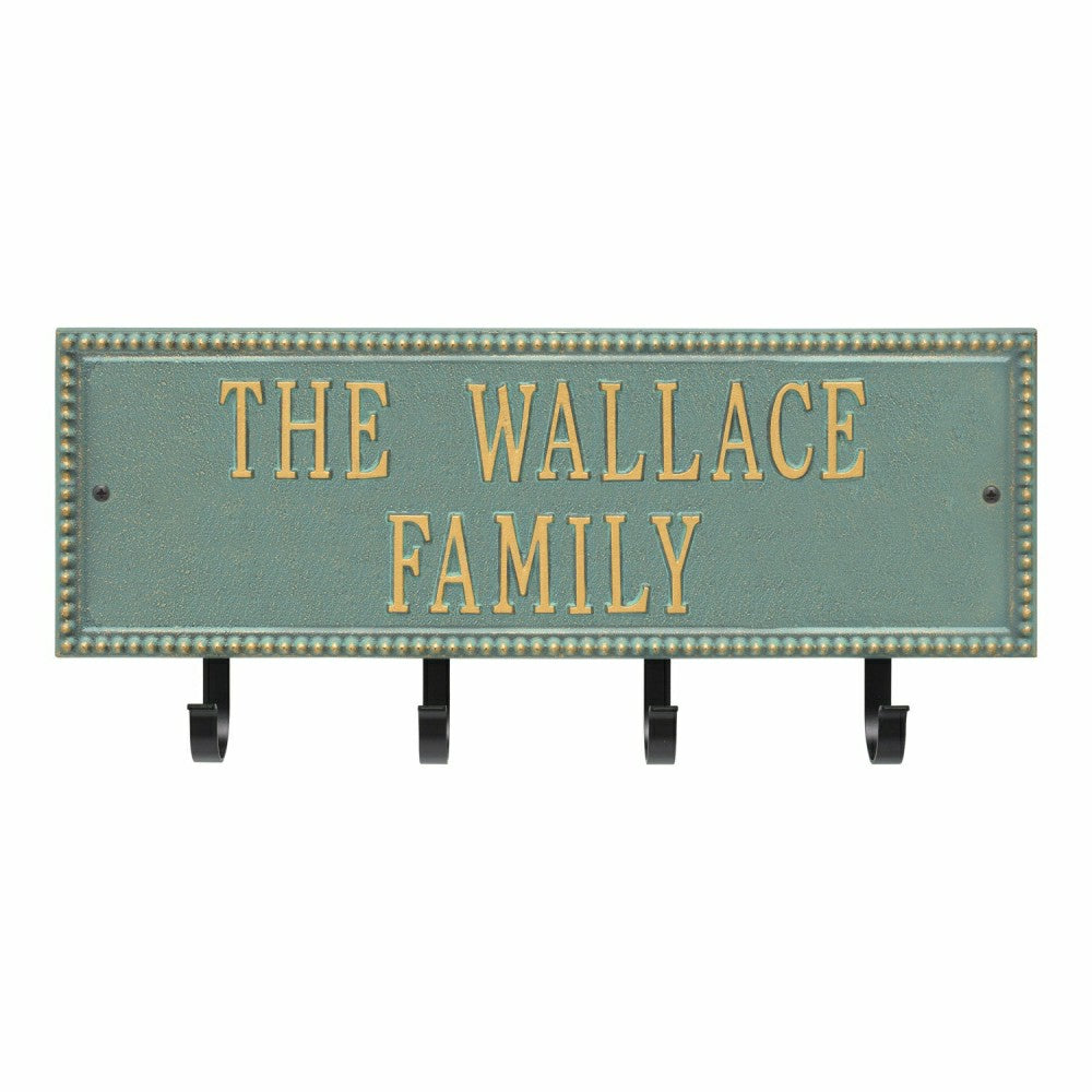 Plow & Hearth Beaded Rectangle 2-Line Personalized Hook Plaque, Black/Gold