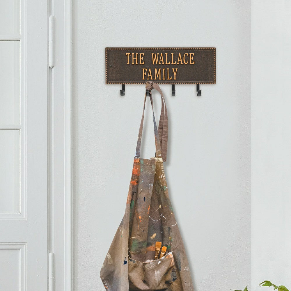 Plow & Hearth Beaded Rectangle 2-Line Personalized Hook Plaque, Black/Gold