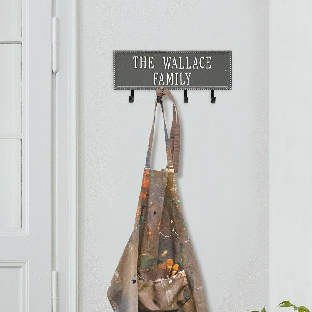 Plow & Hearth Beaded Rectangle 2-Line Personalized Hook Plaque, Black/Gold