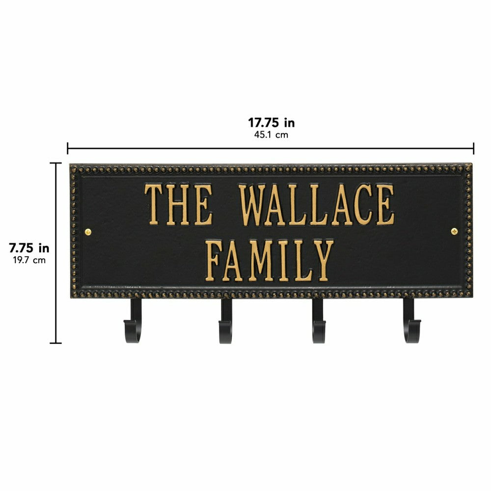Plow & Hearth Beaded Rectangle 2-Line Personalized Hook Plaque, Black/Gold