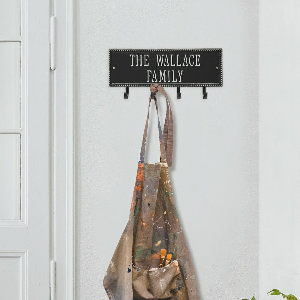 Plow & Hearth Beaded Rectangle 2-Line Personalized Hook Plaque, Black/Gold