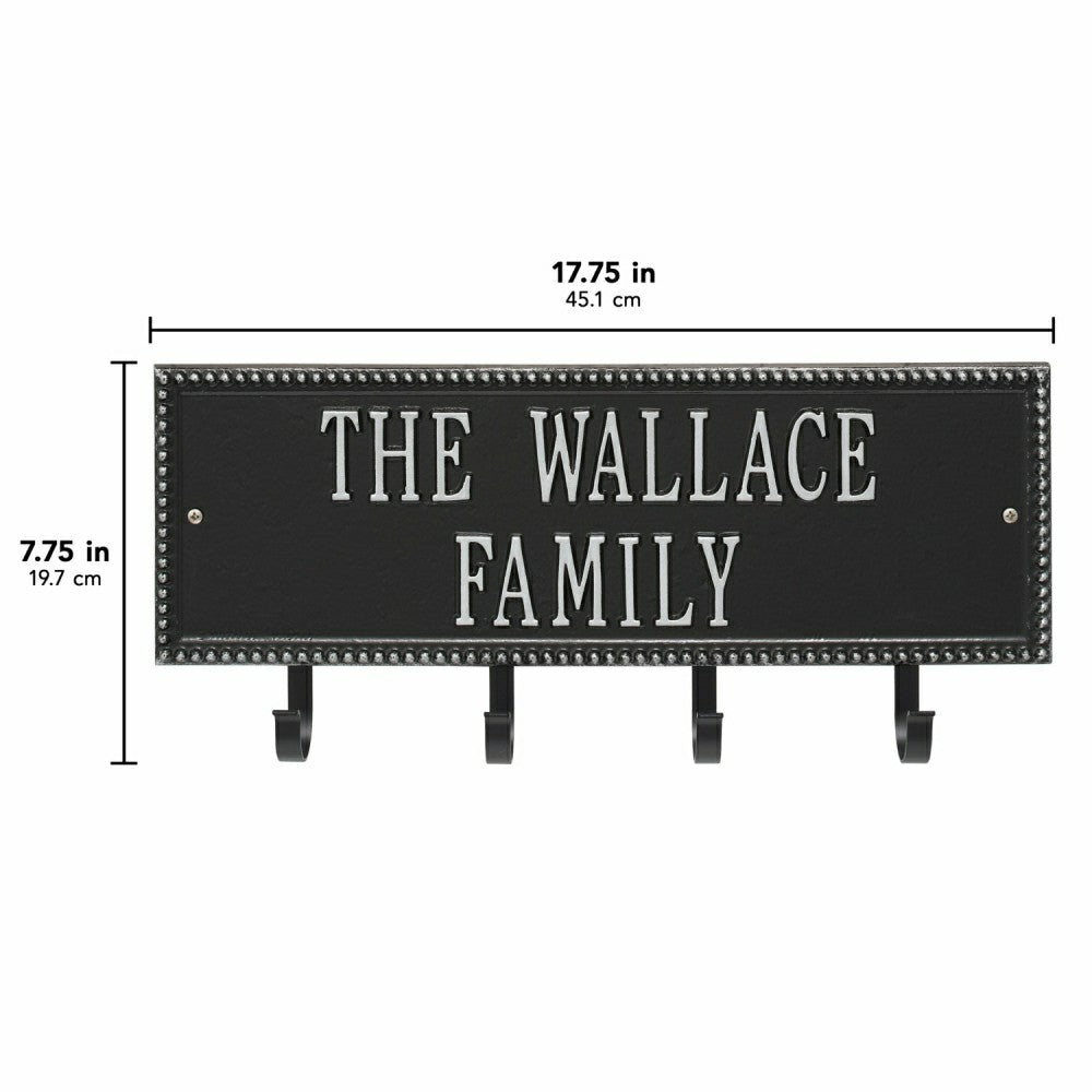 Plow & Hearth Beaded Rectangle 2-Line Personalized Hook Plaque, Black/Gold