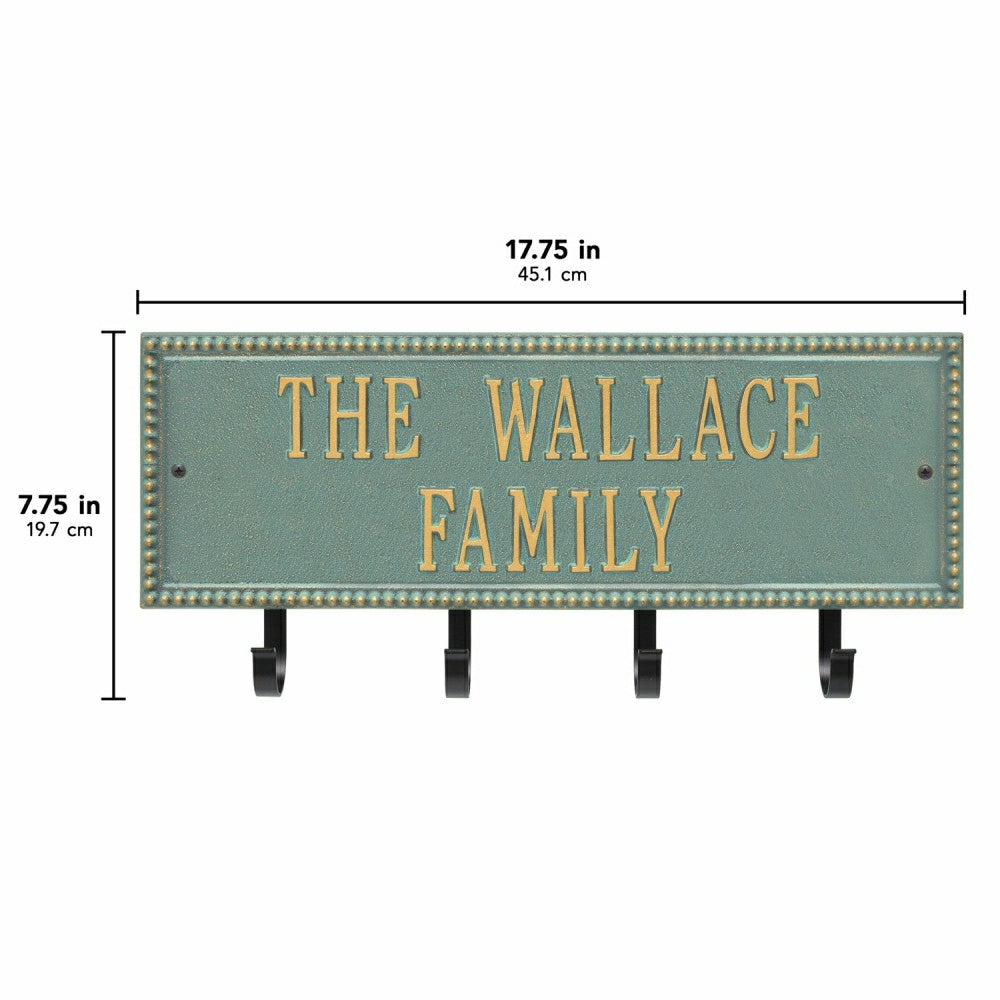 Plow & Hearth Beaded Rectangle 2-Line Personalized Hook Plaque, Black/Gold