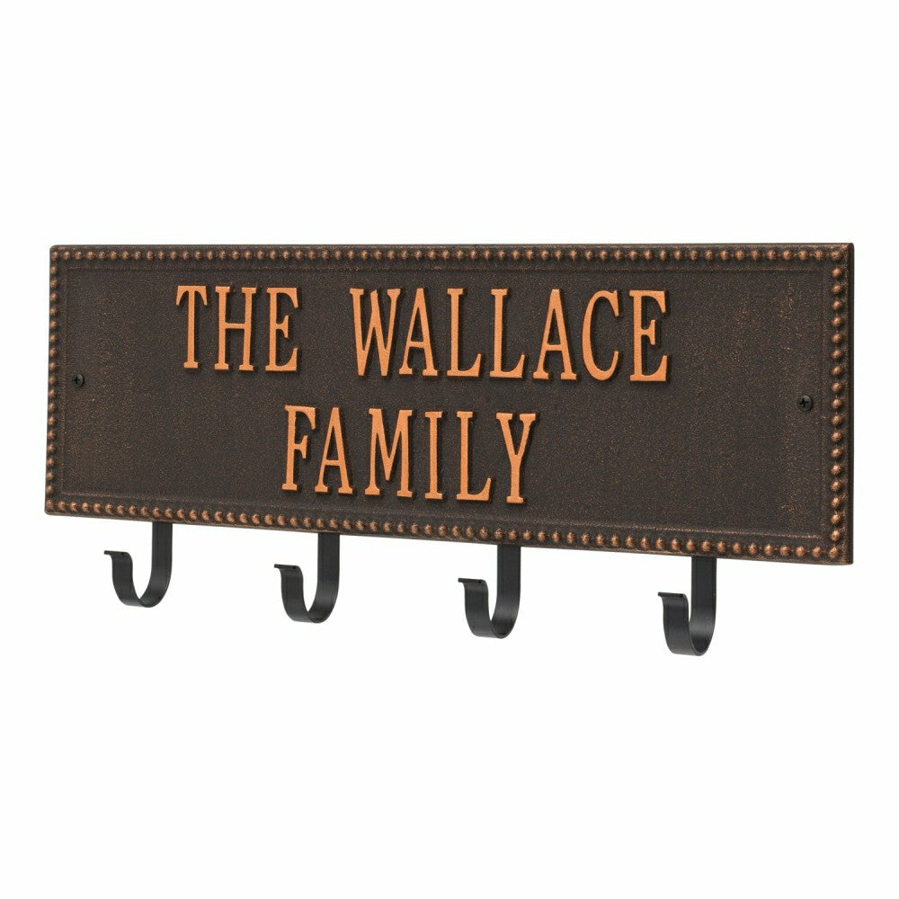 Plow & Hearth Beaded Rectangle 2-Line Personalized Hook Plaque, Black/Gold
