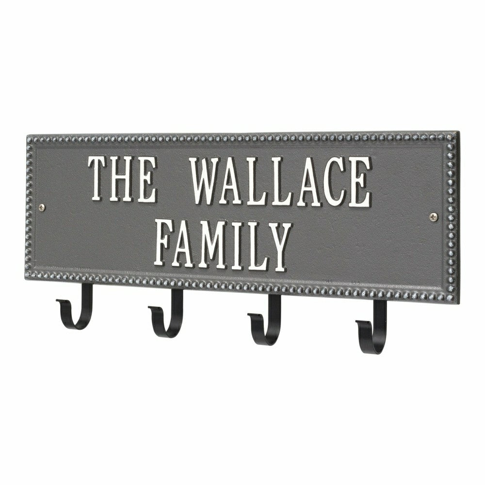 Plow & Hearth Beaded Rectangle 2-Line Personalized Hook Plaque, Black/Gold