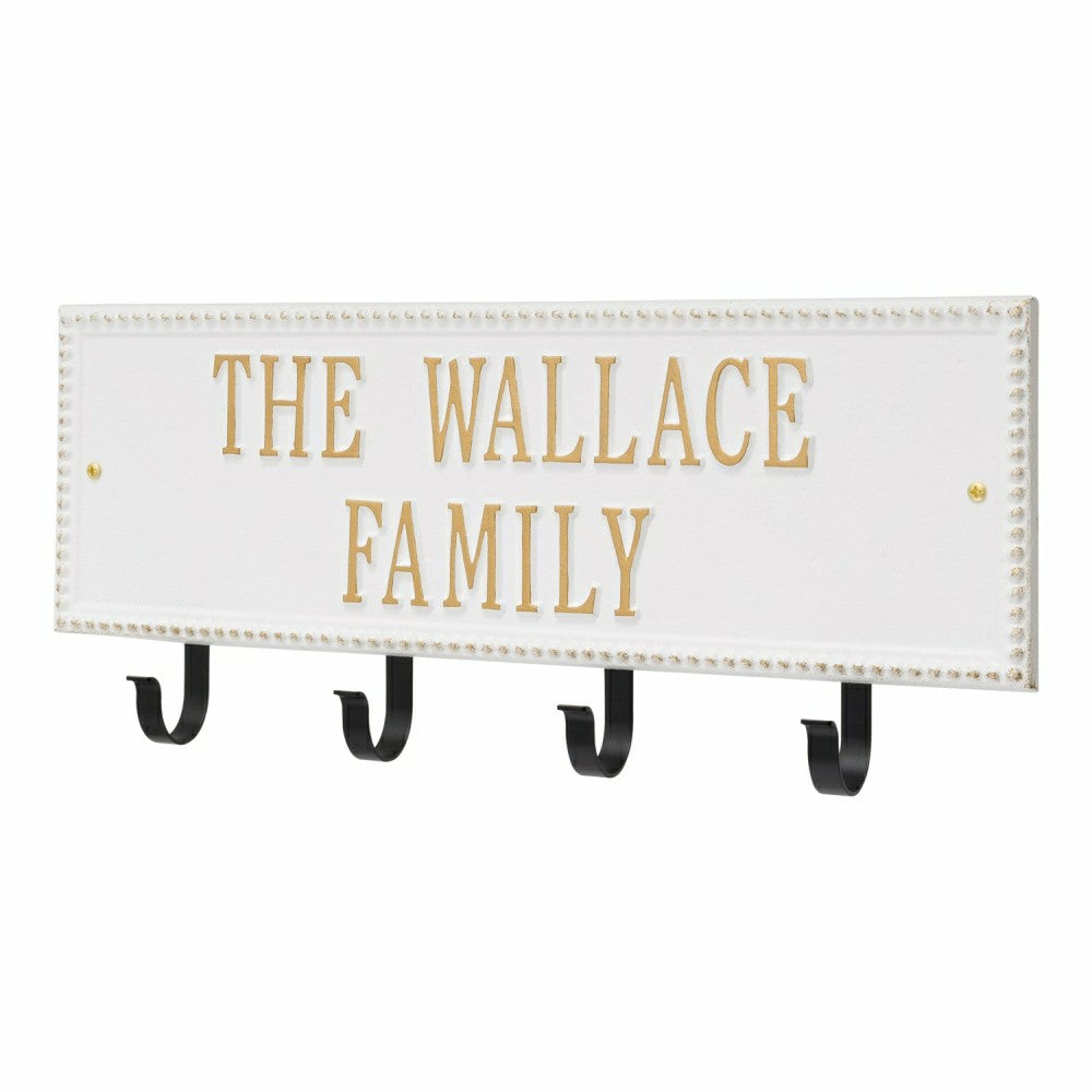 Plow & Hearth Beaded Rectangle 2-Line Personalized Hook Plaque, Black/Gold