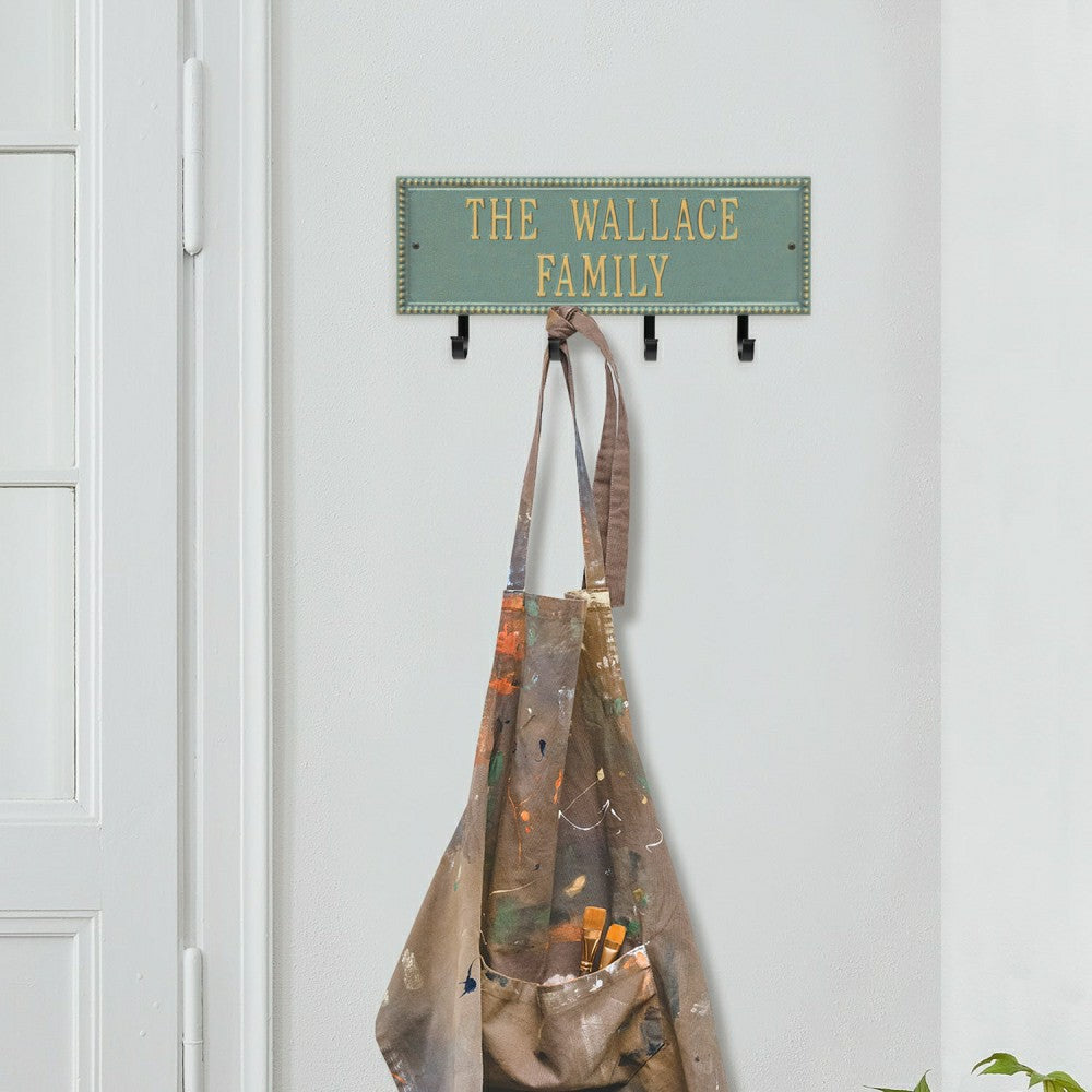 Plow & Hearth Beaded Rectangle 2-Line Personalized Hook Plaque, Black/Gold