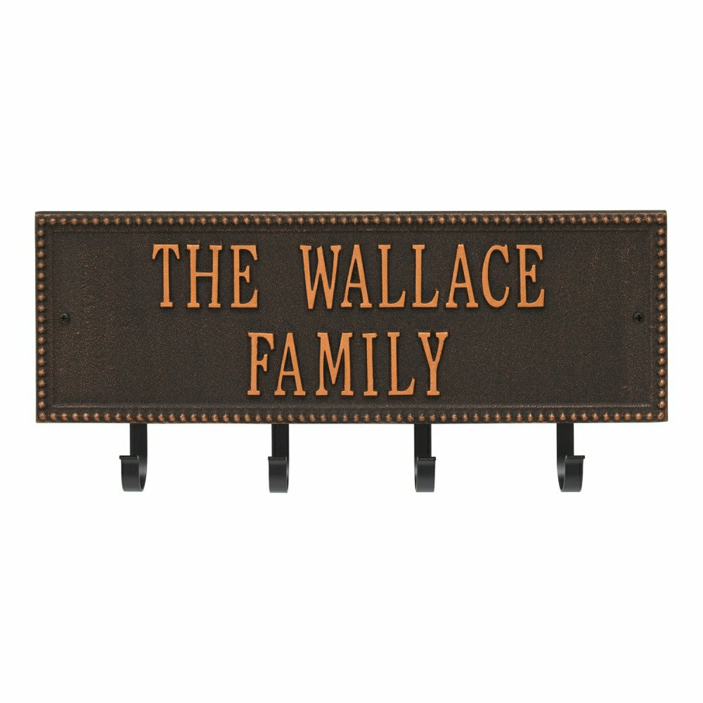 Plow & Hearth Beaded Rectangle 2-Line Personalized Hook Plaque, Black/Gold
