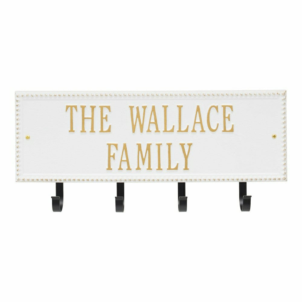 Plow & Hearth Beaded Rectangle 2-Line Personalized Hook Plaque, Black/Gold