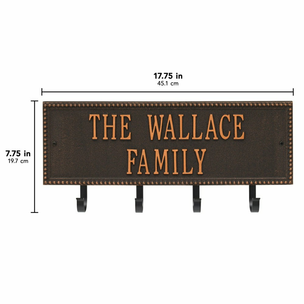 Plow & Hearth Beaded Rectangle 2-Line Personalized Hook Plaque, Black/Gold