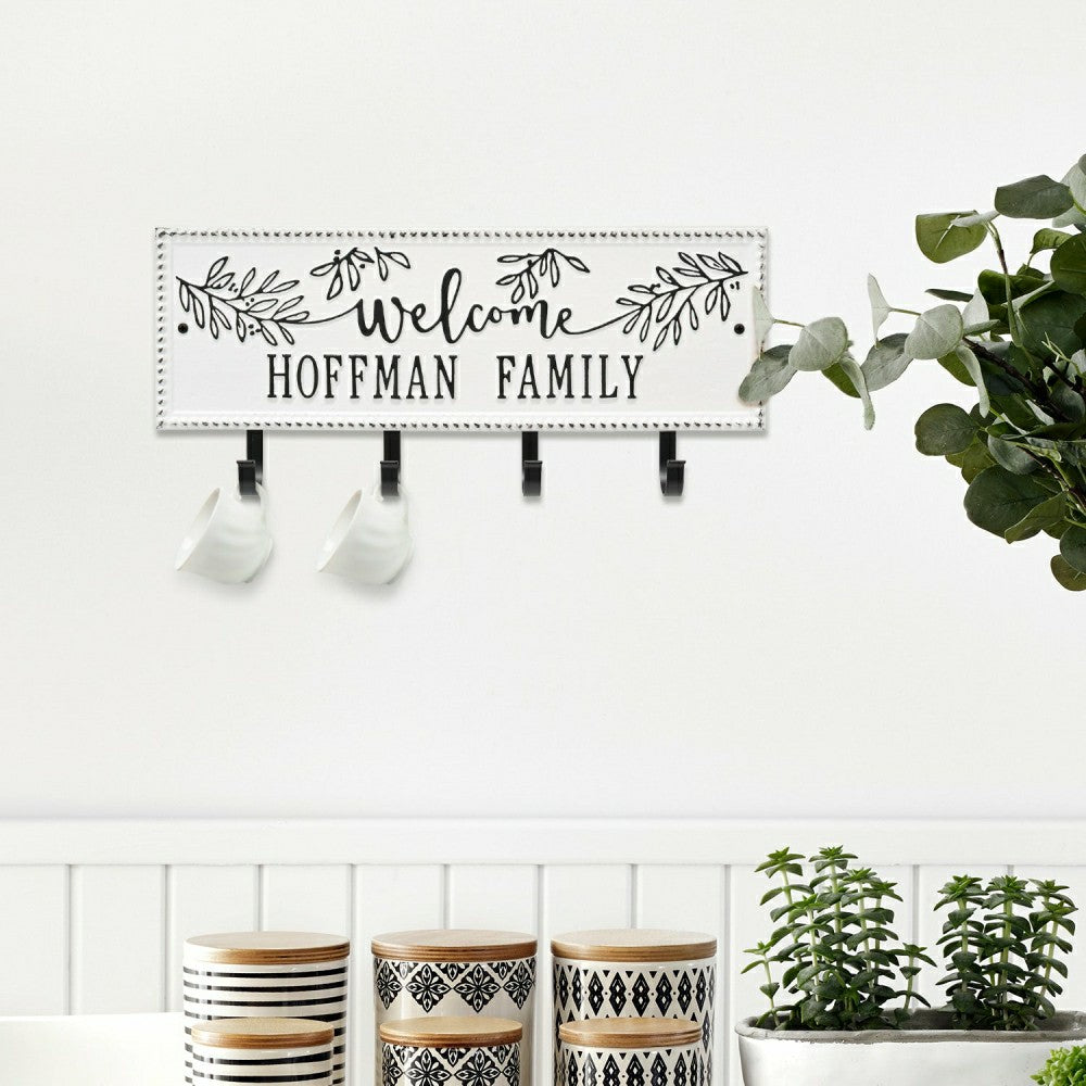 Plow & Hearth Kinsley Welcome Beaded Rectangle Hook Plaque, Black/Gold