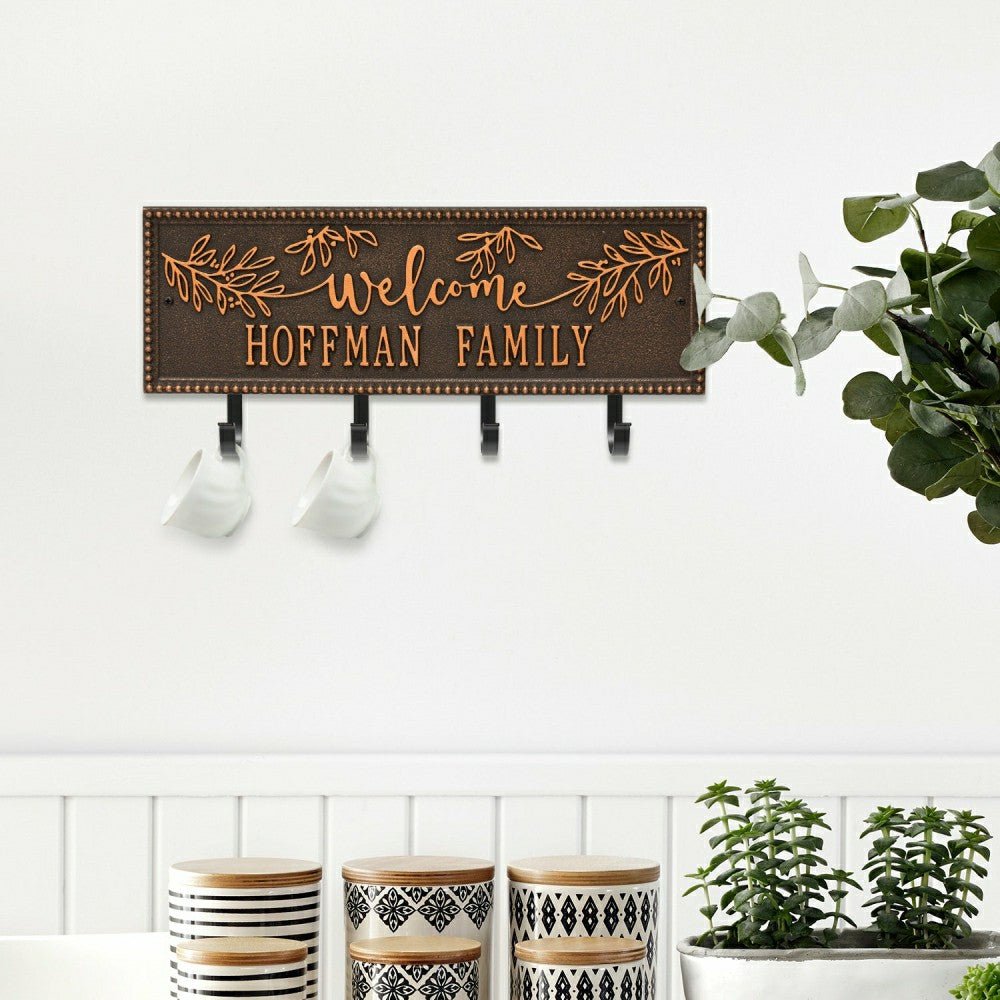 Plow & Hearth Kinsley Welcome Beaded Rectangle Hook Plaque, Black/Gold
