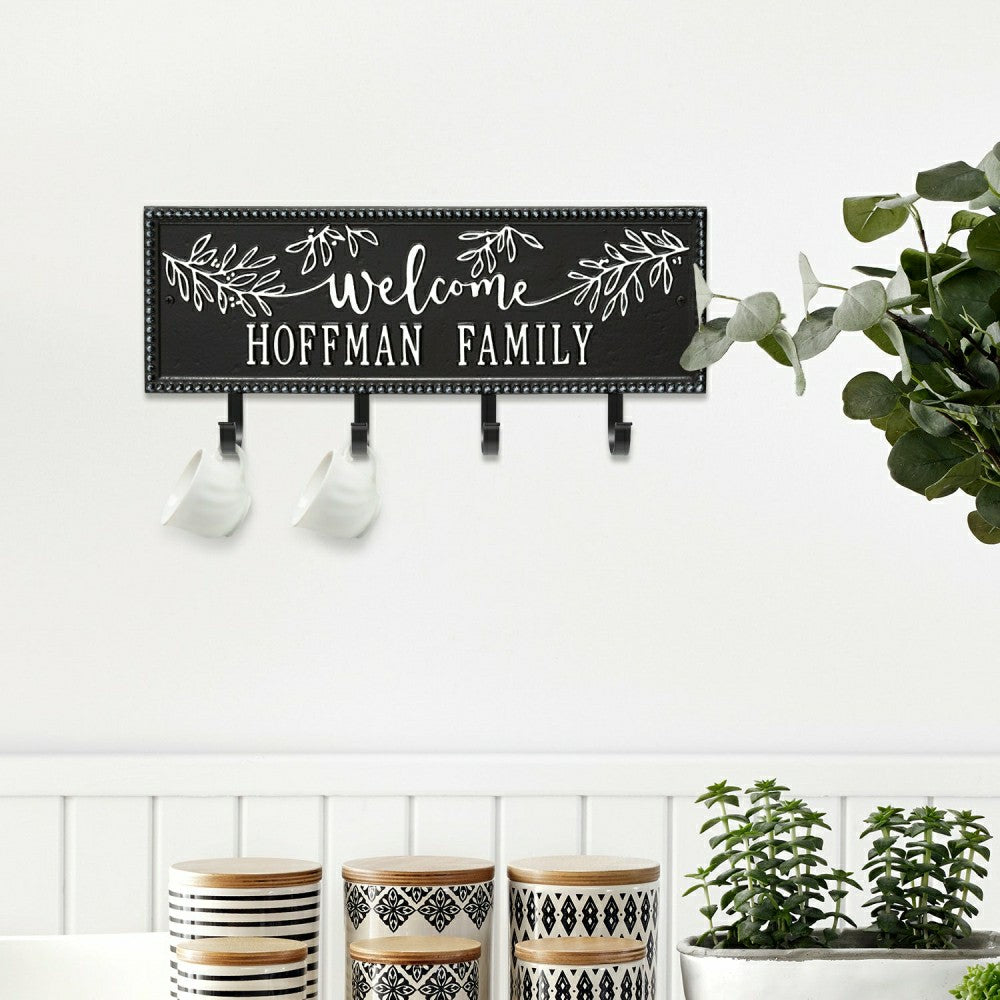 Plow & Hearth Kinsley Welcome Beaded Rectangle Hook Plaque, Black/Gold