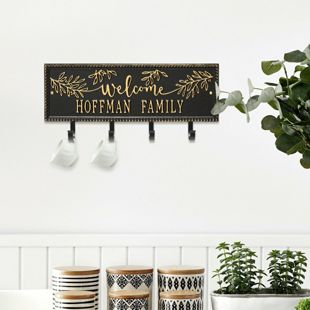 Plow & Hearth Kinsley Welcome Beaded Rectangle Hook Plaque, Black/Gold