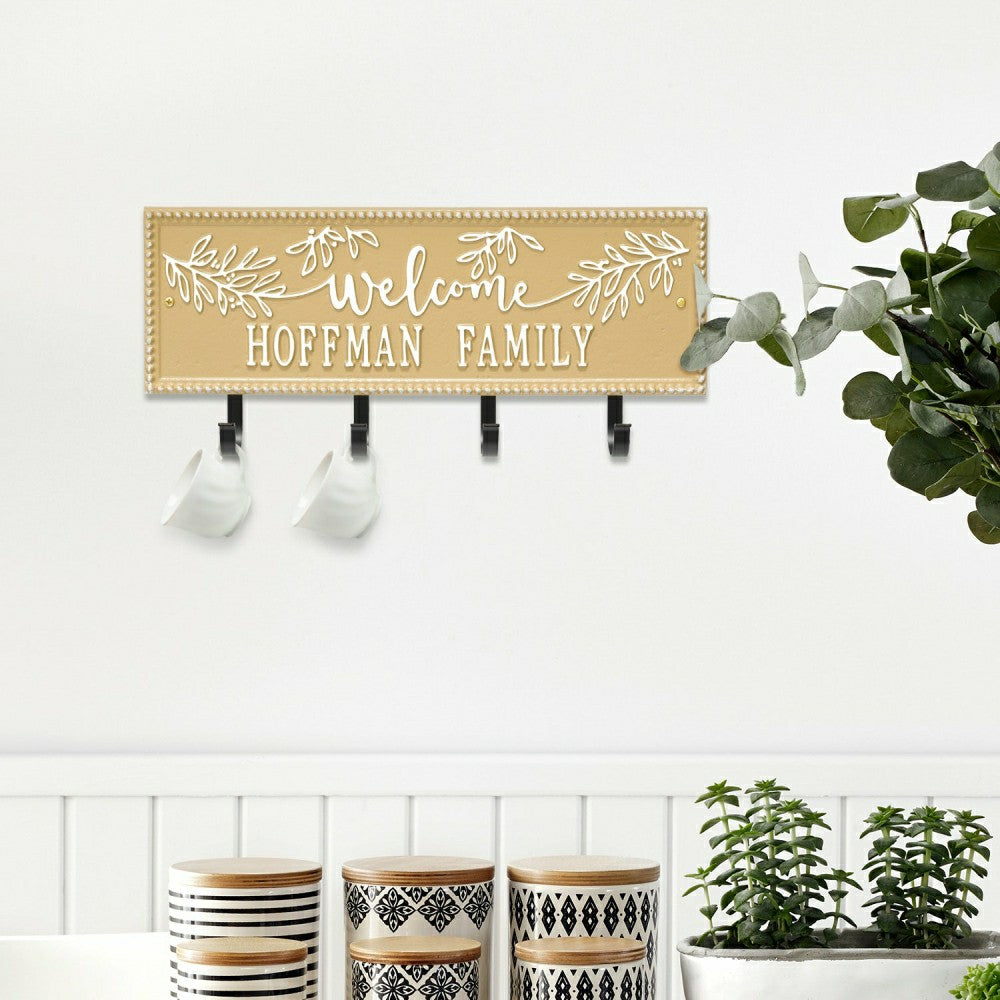 Plow & Hearth Kinsley Welcome Beaded Rectangle Hook Plaque, Black/Gold