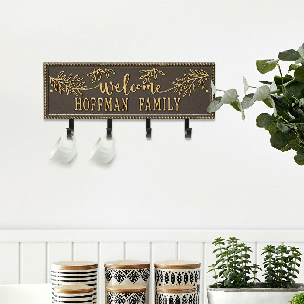 Plow & Hearth Kinsley Welcome Beaded Rectangle Hook Plaque, Black/Gold