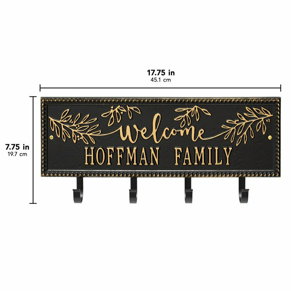 Plow & Hearth Kinsley Welcome Beaded Rectangle Hook Plaque, Black/Gold