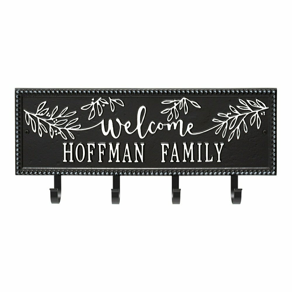 Plow & Hearth Kinsley Welcome Beaded Rectangle Hook Plaque, Black/Gold