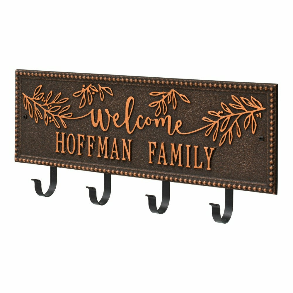Plow & Hearth Kinsley Welcome Beaded Rectangle Hook Plaque, Black/Gold