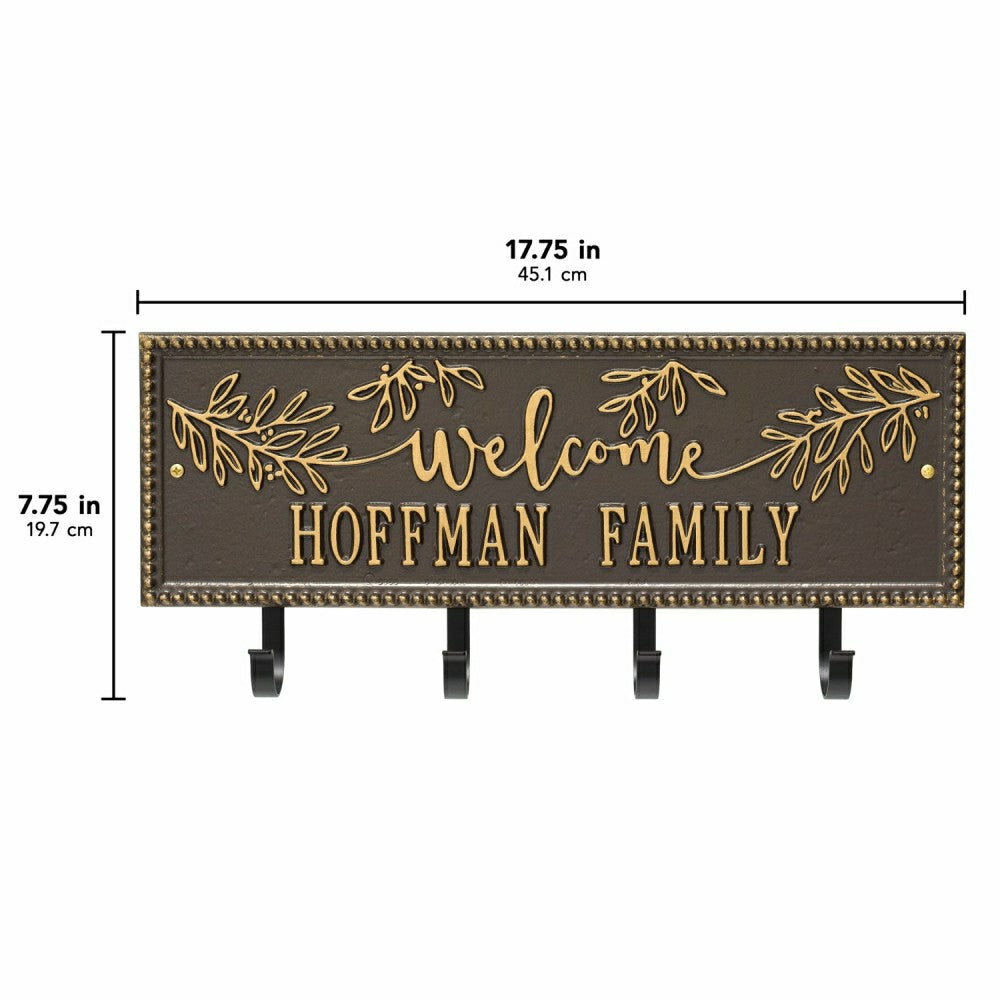 Plow & Hearth Kinsley Welcome Beaded Rectangle Hook Plaque, Black/Gold