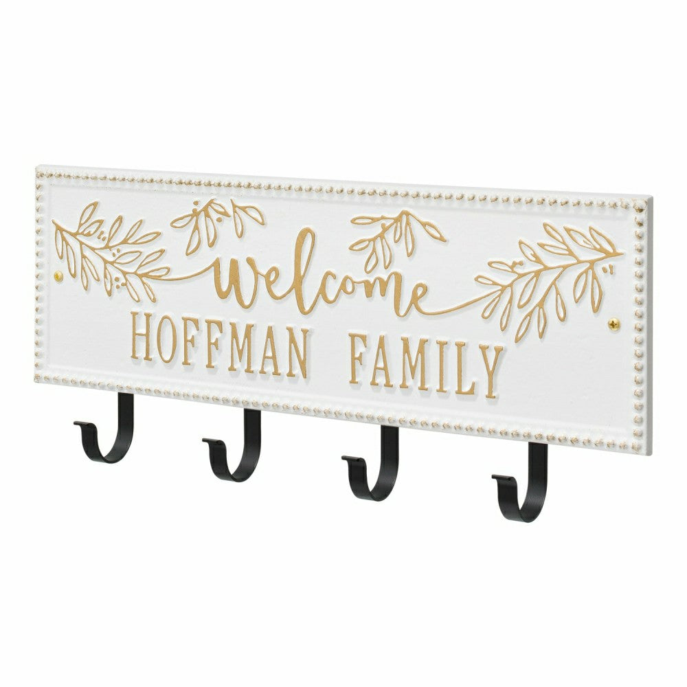 Plow & Hearth Kinsley Welcome Beaded Rectangle Hook Plaque, Black/Gold