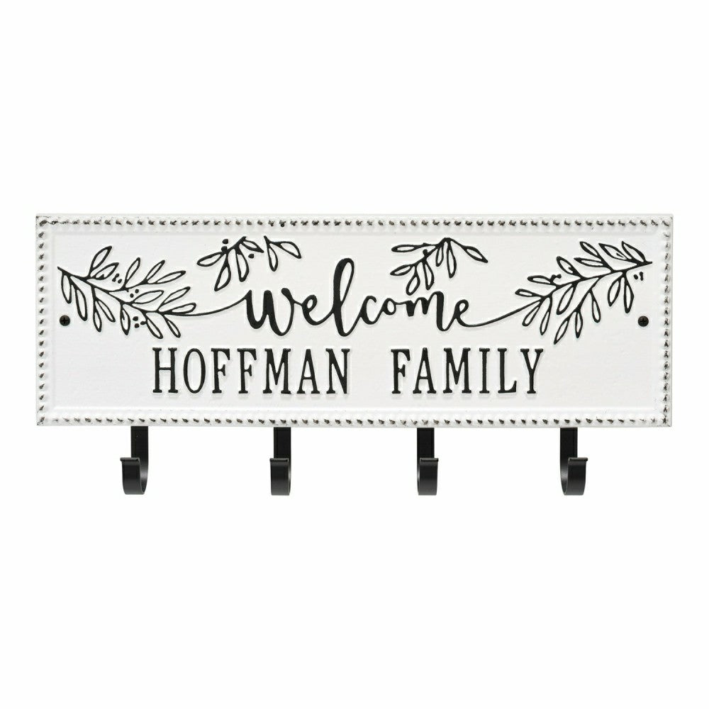 Plow & Hearth Kinsley Welcome Beaded Rectangle Hook Plaque, Black/Gold